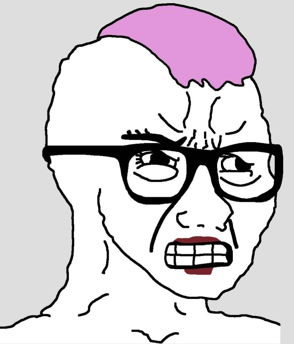 An image of a female wojak feminist crying like a weakling because her neo pronouns were pronounced wrong lol