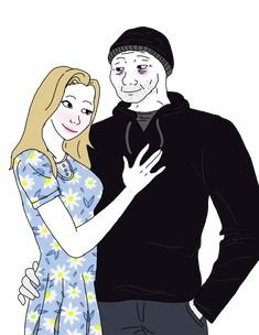 An image of a female and a male wojak hugging before they smash on bed later that night lol