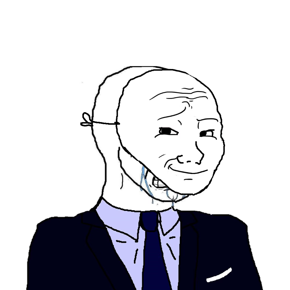 A picture of wojak being fake rich