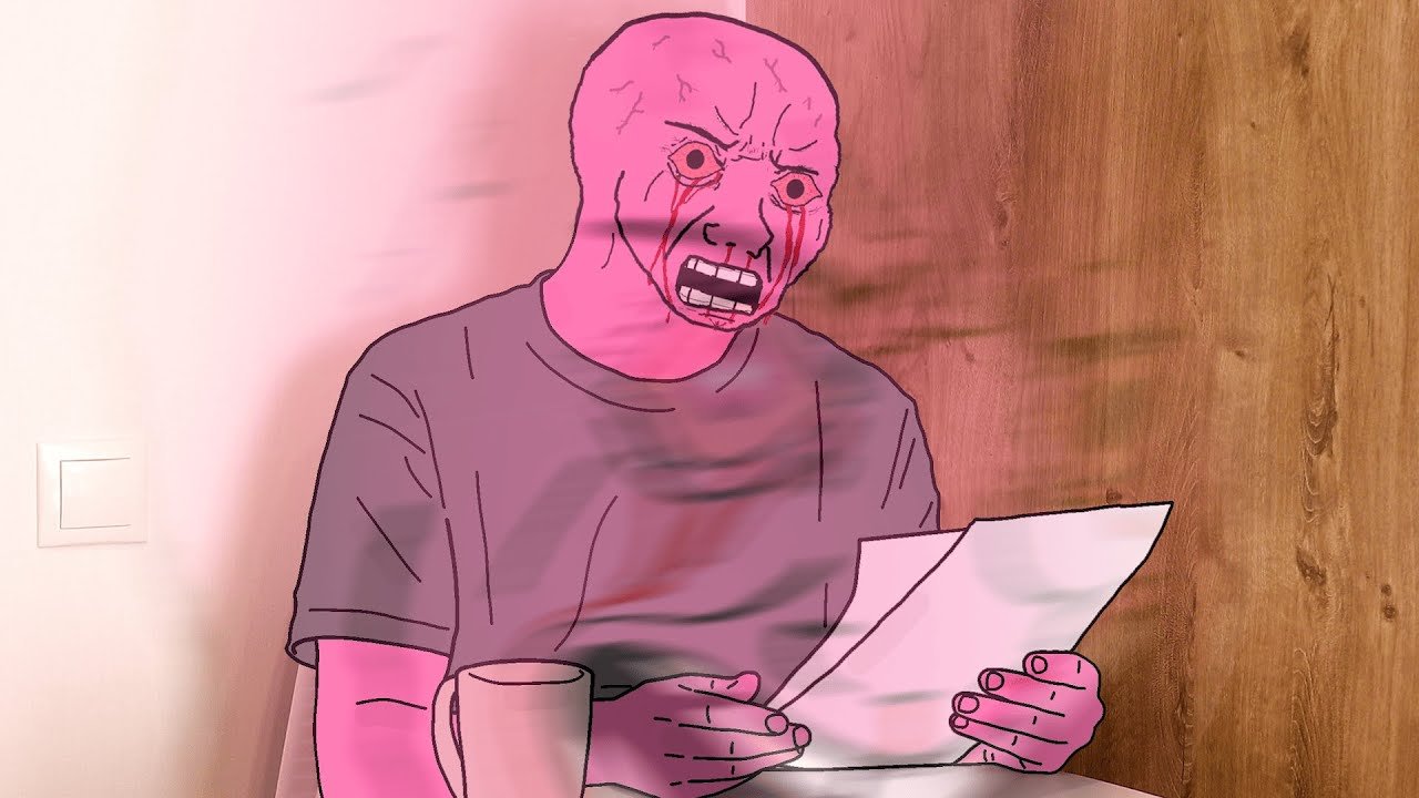 An image of wojak panicing in debt