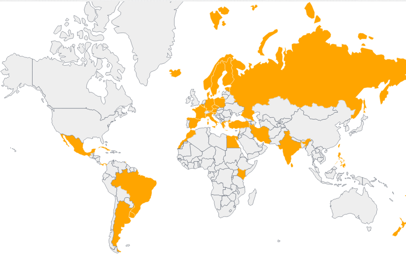 A world map of no student loans from worldpopulationreview.com